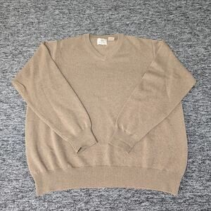 Viyella Merino Wool Pullover Sweater Men's XL Tan V-Neck Preppy Quiet Luxury
